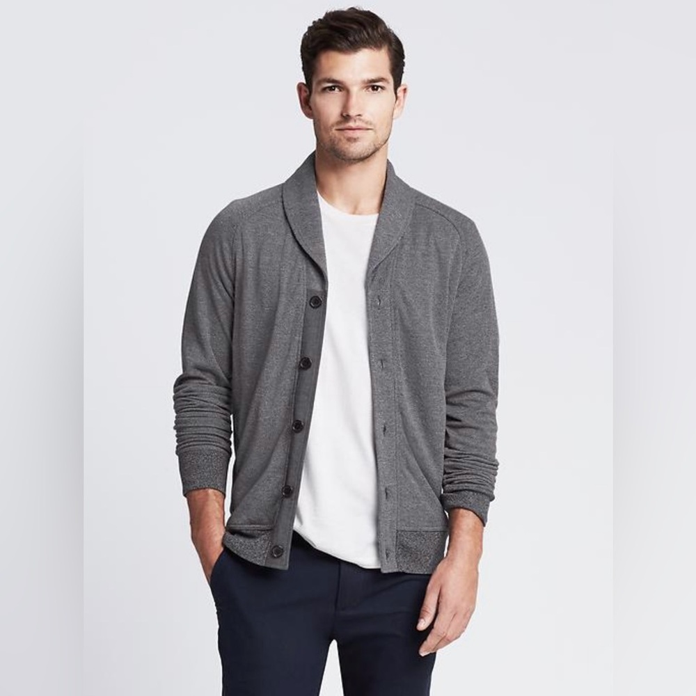 GAP Cotton Cashmere Sweater in Gray‎ TEXTURED SHAWL-COLLAR CARDIGAN